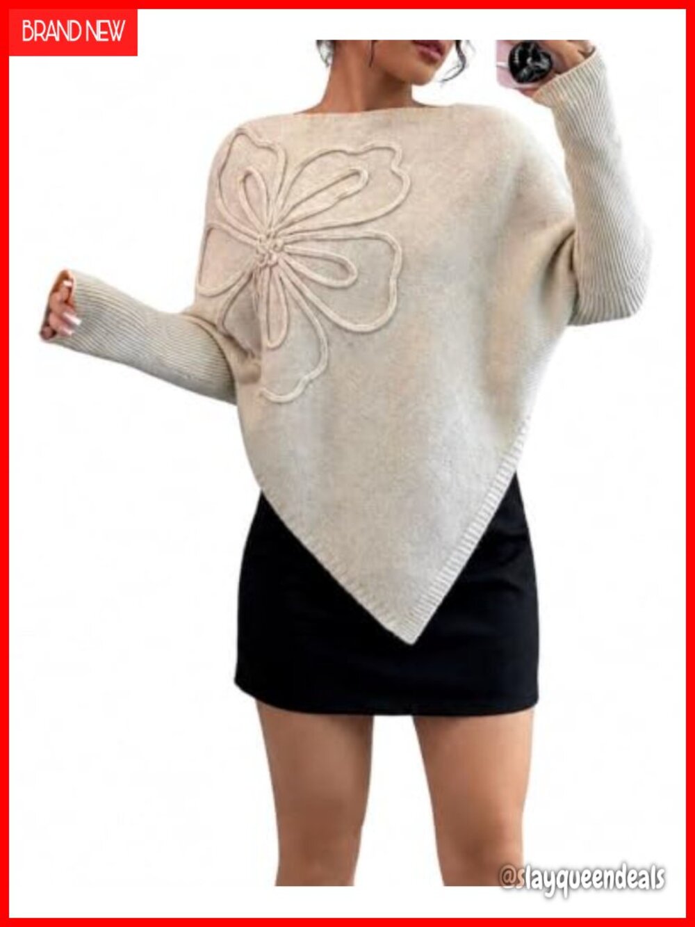 Womens Lightweight Knit Pullover Sweater Boat Neck Floral Applique